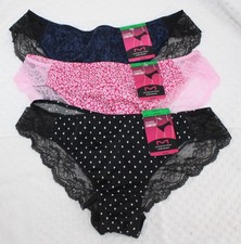 NWT set of 3 MAIDENFORM comfort devotion LACE TANGA PINK BLUE BLACK HEARTS 7/L