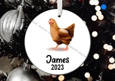 Personalized Chicken Christmas Ornament, Chicken Santa Ornament, Chicken Tree...