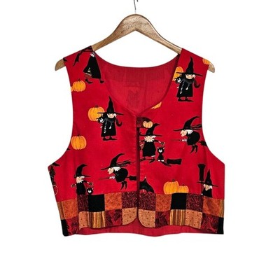 Handmade Halloween Witches Pumpkin Cat Broom Kitchy Whimsical Festive Vest