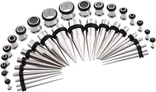 HEKEUOR 38PCS 16g-00g Surgical Steel Ear Stretching Kit Tunnels Silver 