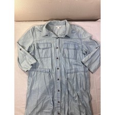 Ana a new approach Womens Chambray Shirt Dress Long Sleeve Button Front Tie Sz