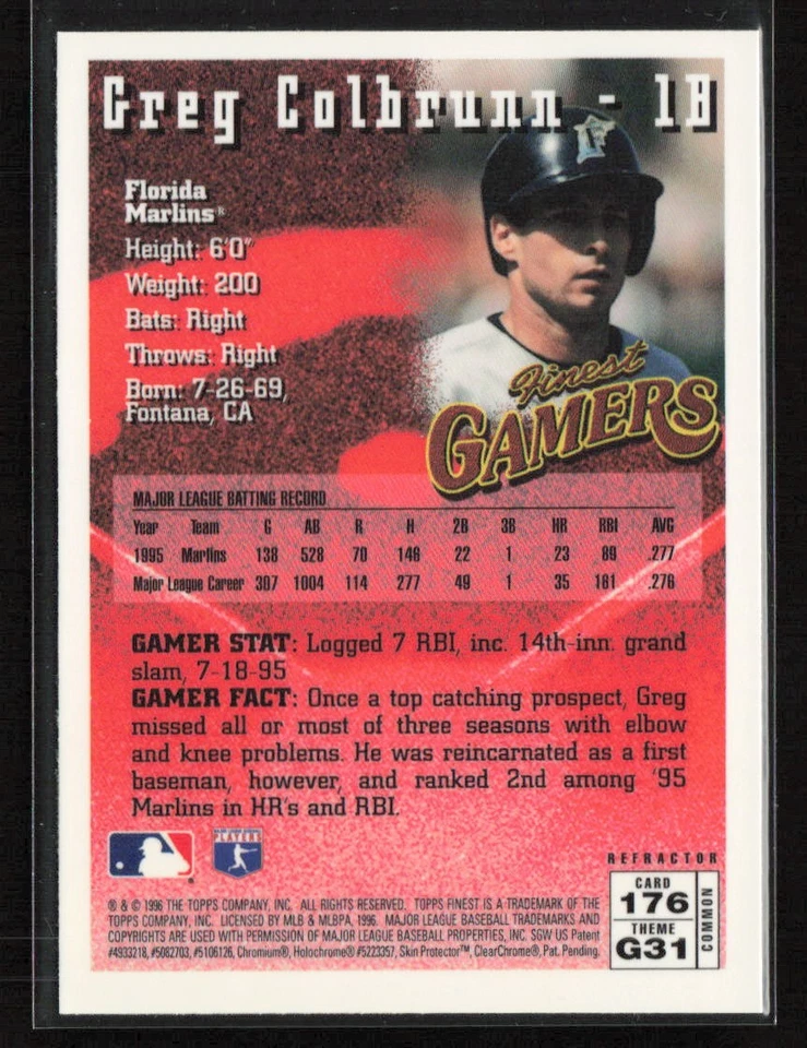 Greg Colbrunn 1996 Finest #176 Refractors Florida Marlins - Image 2 of 2