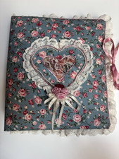 Vintage Puffy Fabric 80  s Lace Floral Country Granny Heart Photo Album Scrapbook