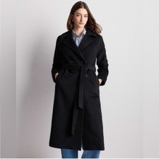 Quince Camel Hair Double-Breasted Long Wrap Coat Black Size S