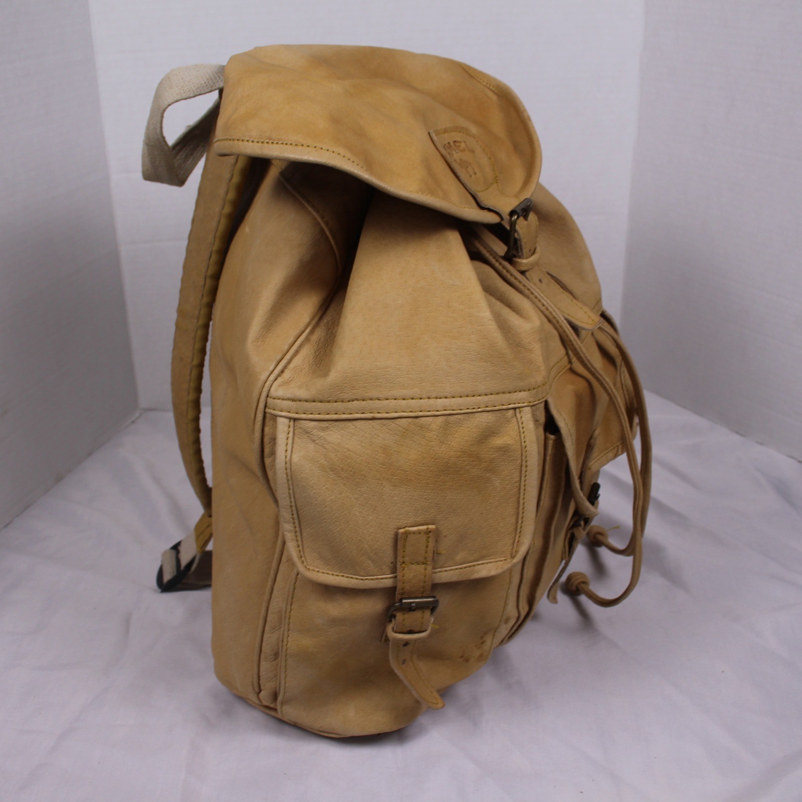 Camel Genuine Leather Drawstring Backpack Tan Kha… - image 2