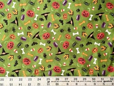 Michael Miller Fabrics Howl-O-Ween Pumpkins on Green - BTHY: 18 x 44