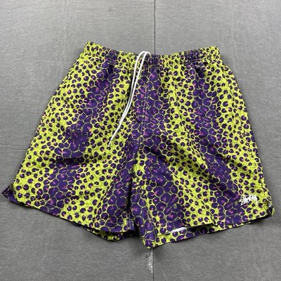Stussy Shorts Mens Large Leopard Print Water Short Lined Lime