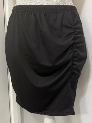 Black Ruched Skirt Stretchy Size Large Simple Basic Wardrobe Staple