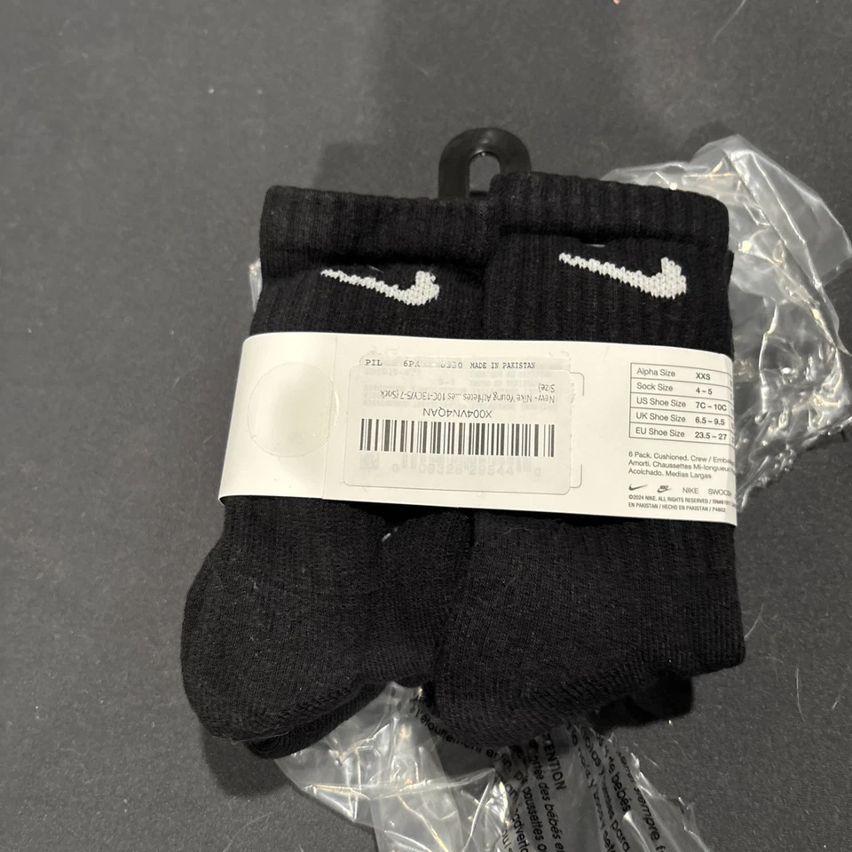 Paquete de 6 calcetines acolchados Dri-Fit Performance negros para niños Nike 10C-3Y nuevos Foto 2 de 4