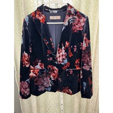 Tahari Arthur S. Levine Blazer Navy Floral Velvet Dark Academia Preppy