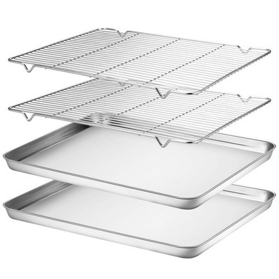 Baking Sheet & Rack Set [2 Sheets + 2 Racks], Stainless Steel Cookie Pan with...