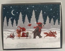 12 CHRISTMAS Leanin Tree Cards Box Set, BROWN, GRIZZLY BEAR, FOX, BUNNY SQUIRREL