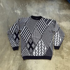 Vintage Sweater Mens Large Crewneck Knit Pullover Abstract Pattern