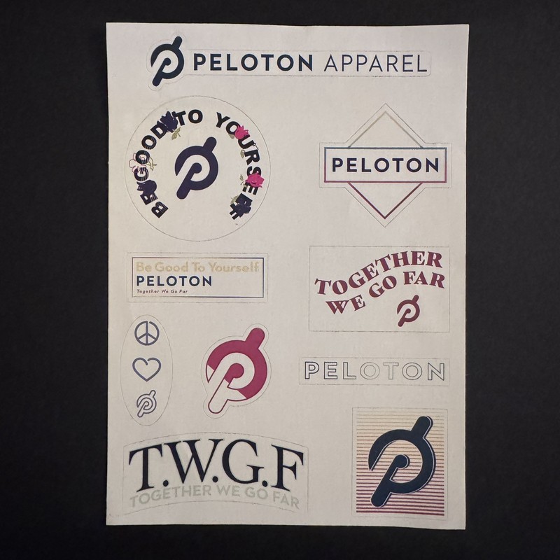 PELOTON Sticker Decal 5"x 7" Sheet  TOGETHER WE GO FAR Logo • Bike Tread Row • 
