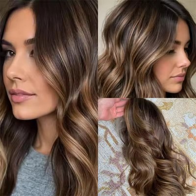 Ombre Honey Brown Balayage Highlights Wave 13x4 Lace Front  display picture 3