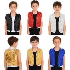 Kids Dance Vest Jazz Sequin Fringe Sparkly Waistcoat Shiny Top Hip Hop Costume