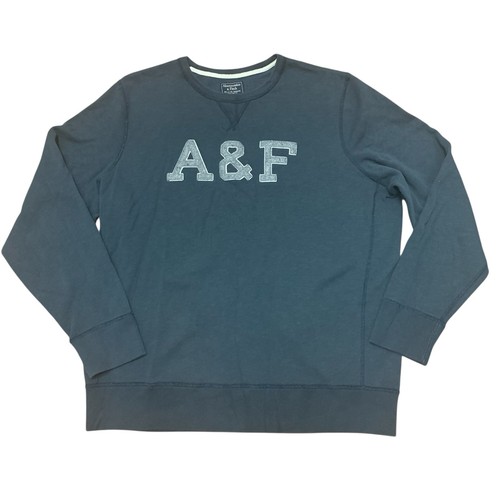 ABERCROMBIE & FITCH FELPA LOGO UOMO XXL Grigio/Blu Vintage