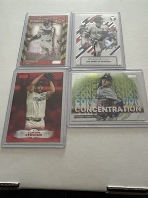 4 LA Dodgers Topps Baseball Karten 2025 - Ohtani, Kershaw, Yamamoto & Kim RC