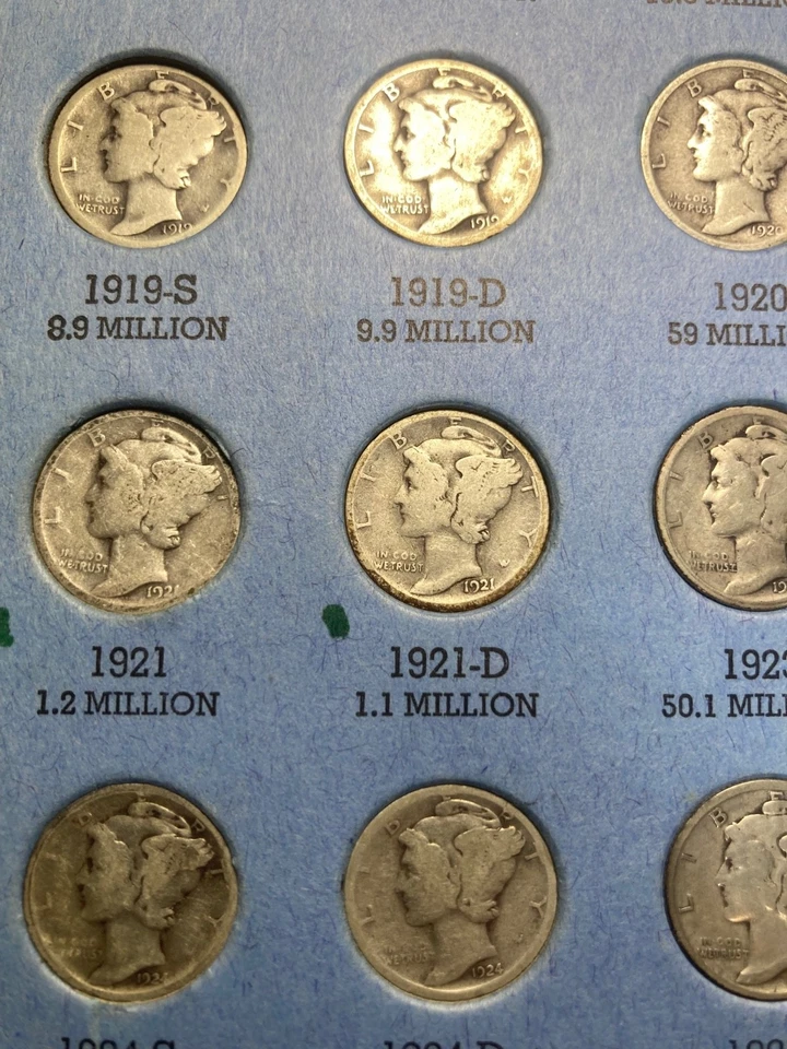 Colección Mercury Dime 1916-1945 conjunto casi completo 76 monedas (-16-D) conjunto #2 Foto 4 de 4