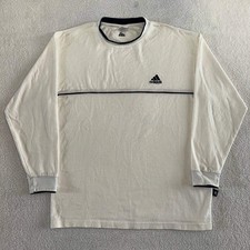 Vintage 90s Y2K Adidas Sweatshirt White Cream Navy Trim Embroidered Logo Men's M