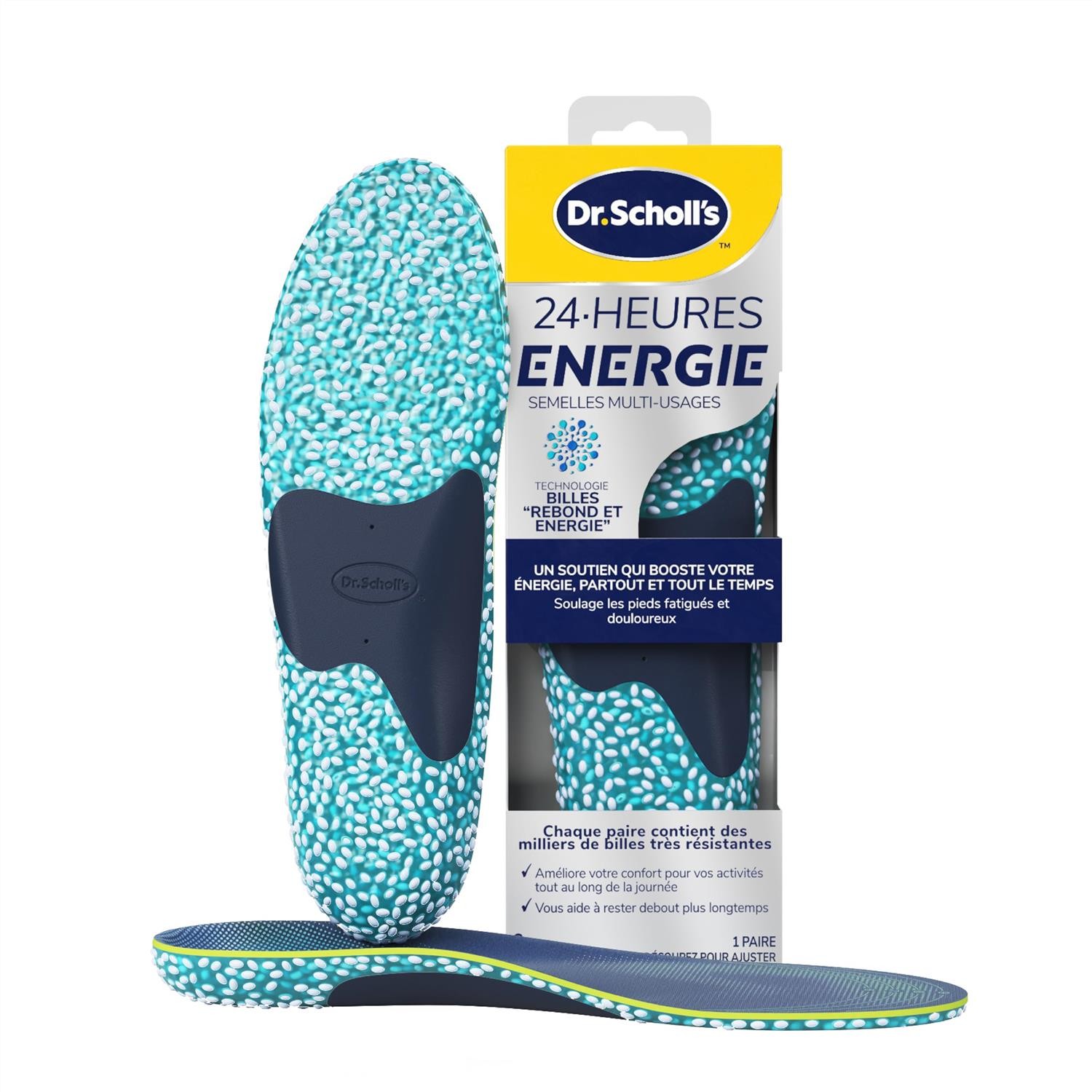 Dr Scholl's Semelles 24h Energie Small en gel bleu pour chaussures de ville de taille 35 à 38