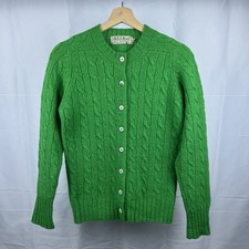 L.L.Bean Shetland Wool Cable Knit Button Cardigan Green Women  s Size 38 Scotland