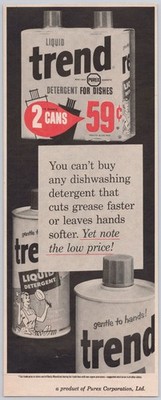 1958 Purex Trend Detergent Vintage Print Ad Retro Housewife Art Kitchen Soap