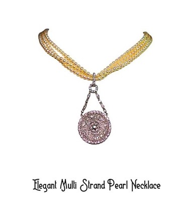 Statement Perlenkette Multi Strang 22'' großer Kristall Anhänger Vintage Stil