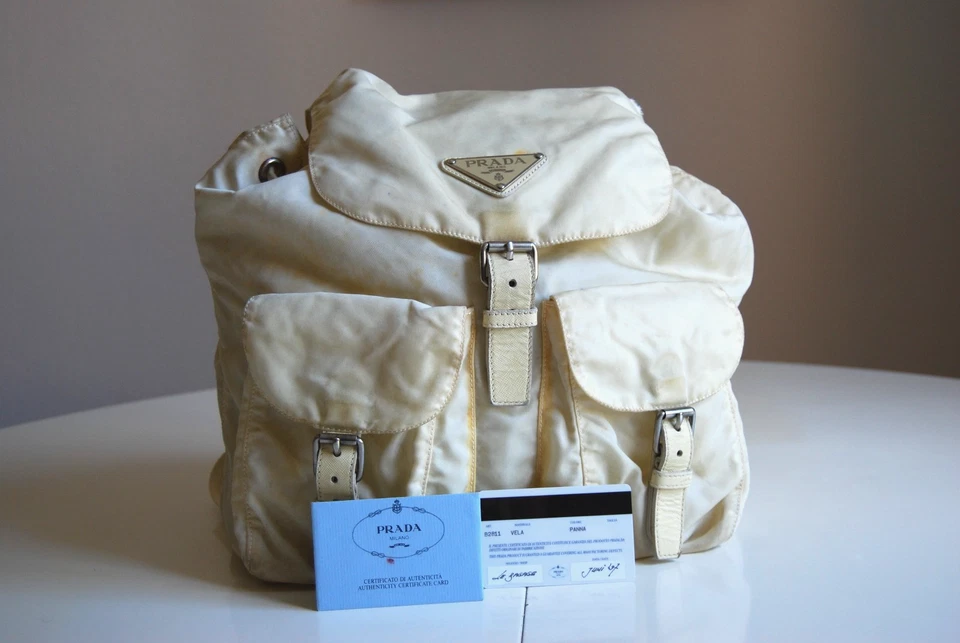 PRADA Vela  B2811  in Panna Nylon Vintage Rucksack von 1997 Echtheitszertifikat!