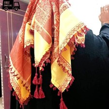 Traditional Palestinian Keffiyeh Scarf Arab Shemagh Tassel Red Cream Wrap