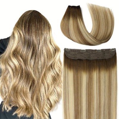 VINBAO 14'' Wire Human Hair Extensions Dark Brown to Ash Blonde 70g
