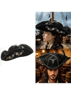 Adjustable Size Pirate Hat Soft Fabric Halloween Accessory For Different Ages