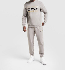 Emporio Armani Men's Large Logo Crew Premium Tracksuit Grey /Gold