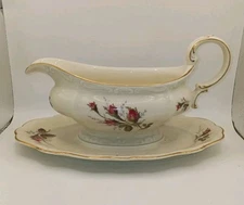 Rosenthal Moss Rose Pompadour Gravy Boat with Attached Under Plate
