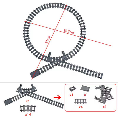 MOC City Train Gleisbausteine gerade gebogene Weiche Kreuzungsschienen