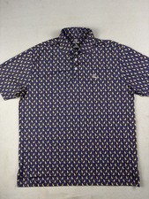 Rhoback Polo Shirt Large Blue The Golden Retriever Dog Print Golf Performance