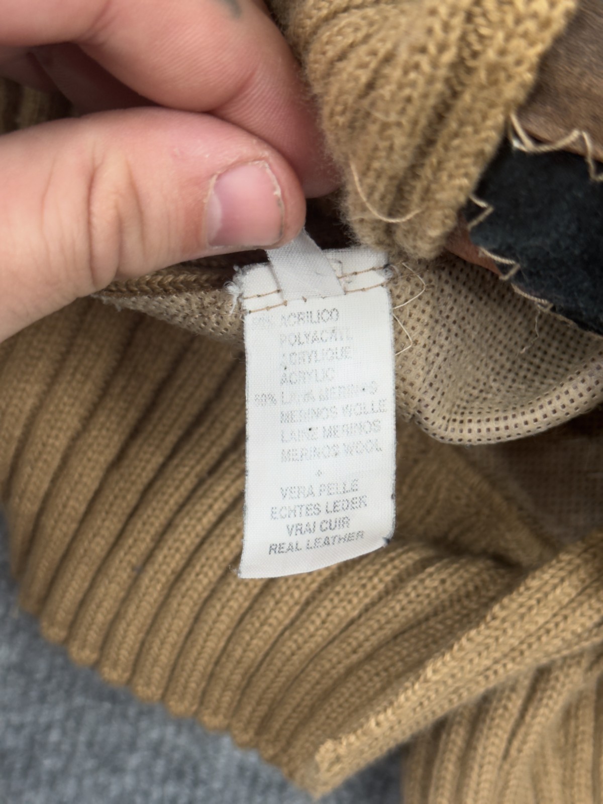 Vintage Patchwork Leather Front Knit Cardigan Swe… - image 18