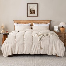 Linen Duvet Cover Set Queen Size 3PC,Linen Blend Duvet Cover with Coconut But...