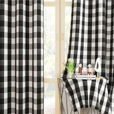 Buffalo Check Window Curtains 80 inches 52W x 80L Pack of 2 , Black white