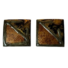 Square Statement Earrings Gold Brown Black Abstract Geometric Vintage