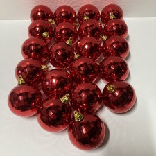 Red Plastic Disco Mirror Ball Christmas Ornaments Lot of 21 Unbreakable Gold Top