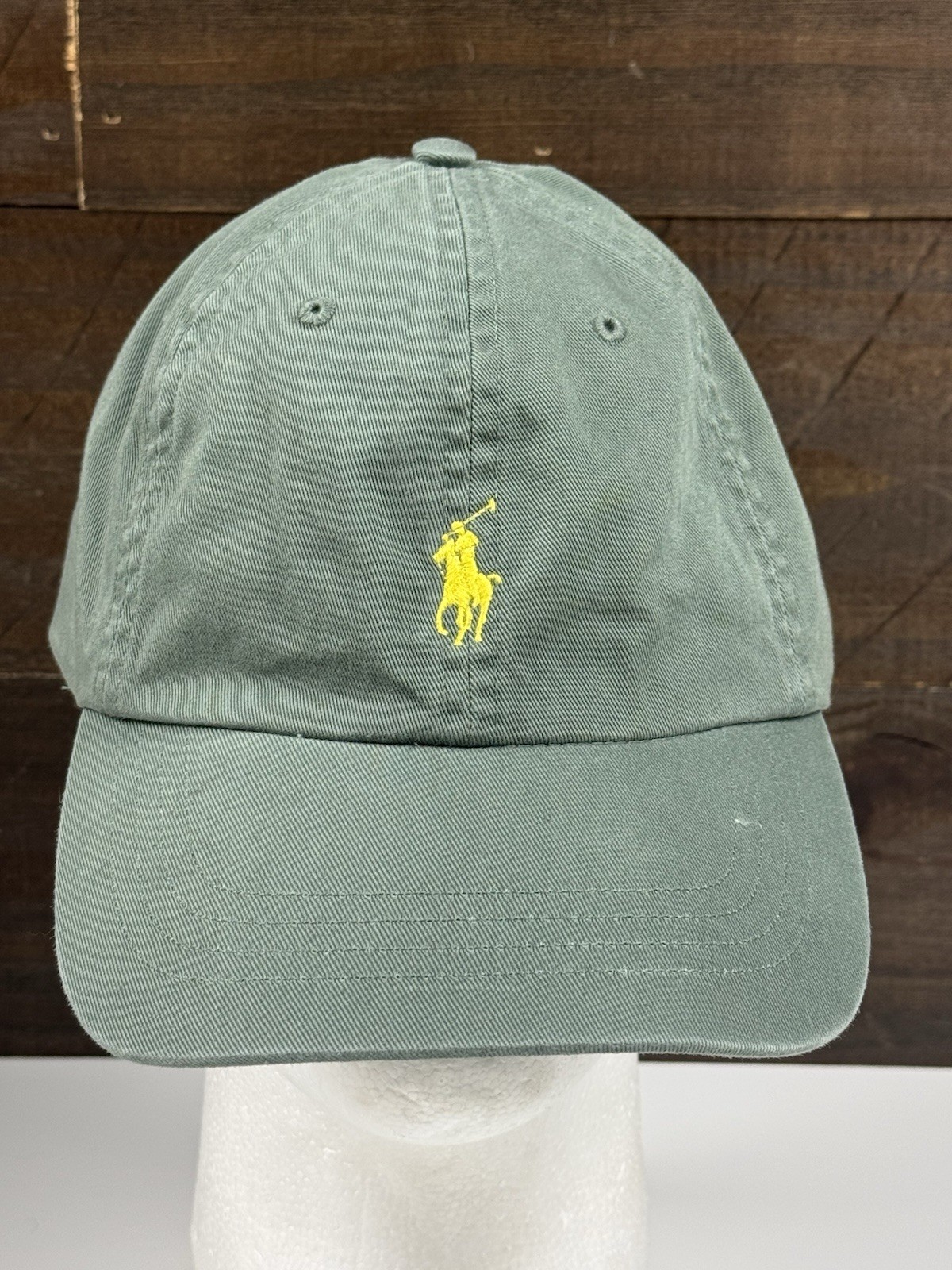 Cappello Polo Ralph Lauren adulto taglia unica verde cinturino regolabile schiena giallo pony