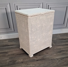 Vintage Laundry Bin Linen Basket Lloyd Loom Style Woven White Retro Storage Box