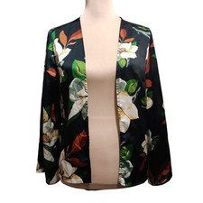 Boohoo M/L Black Floral Kimono Open Front Lightweight Jacket Cottagecore Chic