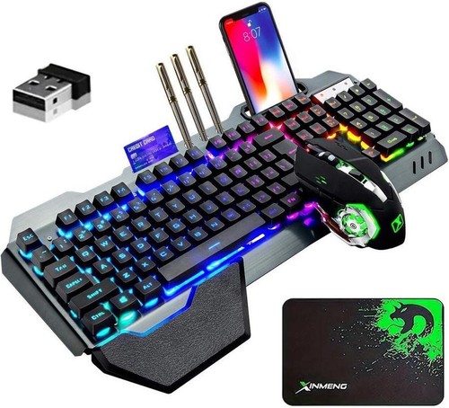Wireless Gaming RGB Backlit Rechargeable Keyboard and 7 Color Gaming Mouse 1259