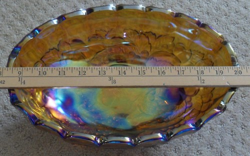 Vintage Indiana Iridescent Carnival Glass Harvest Grape Gold/Amber Oval Bowl 12" - Picture 4 of 12