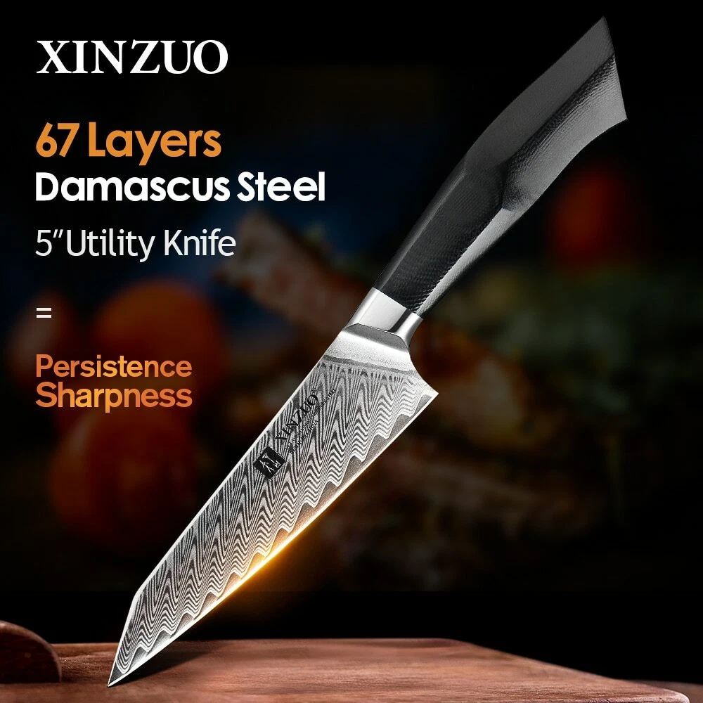 New Utility Knife Damascus Steel Black Mosaic Brass Rivet Handle Fruit Knives