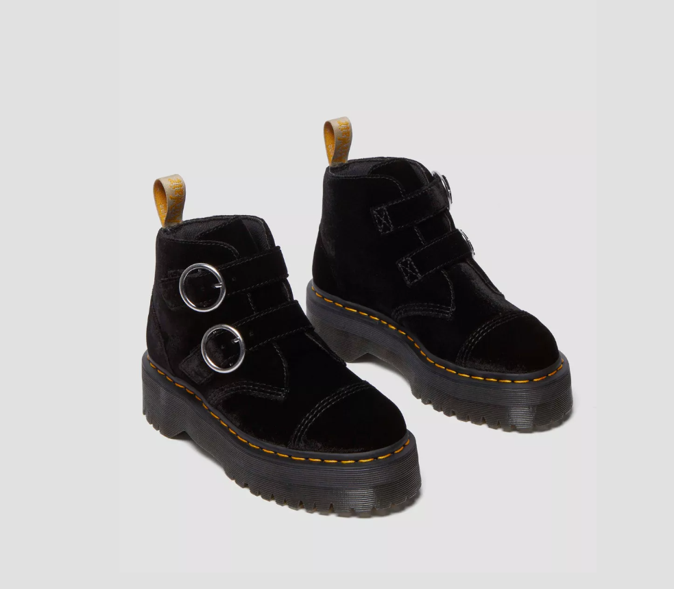 Dr. Martens Devon Double Buckle Velvet Platform Boot MSRP$250 CUTE