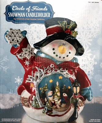 NEW Blue Sky Circle of Friends Christmas Snowman T-Lite Holder
