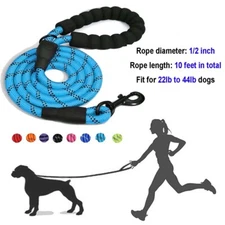 10FT Dog Leash Reflective Nylon Leads Large Pet Rope Heavy Duty w/ Comfy Handle